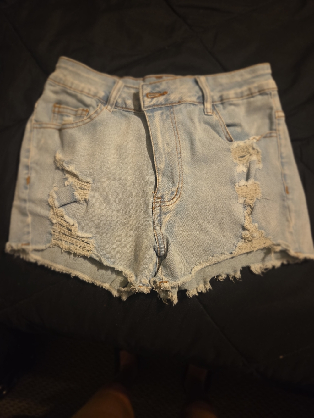 Women's Light Blue Distressed Denim Jean Shorts - Casual Frayed Hem